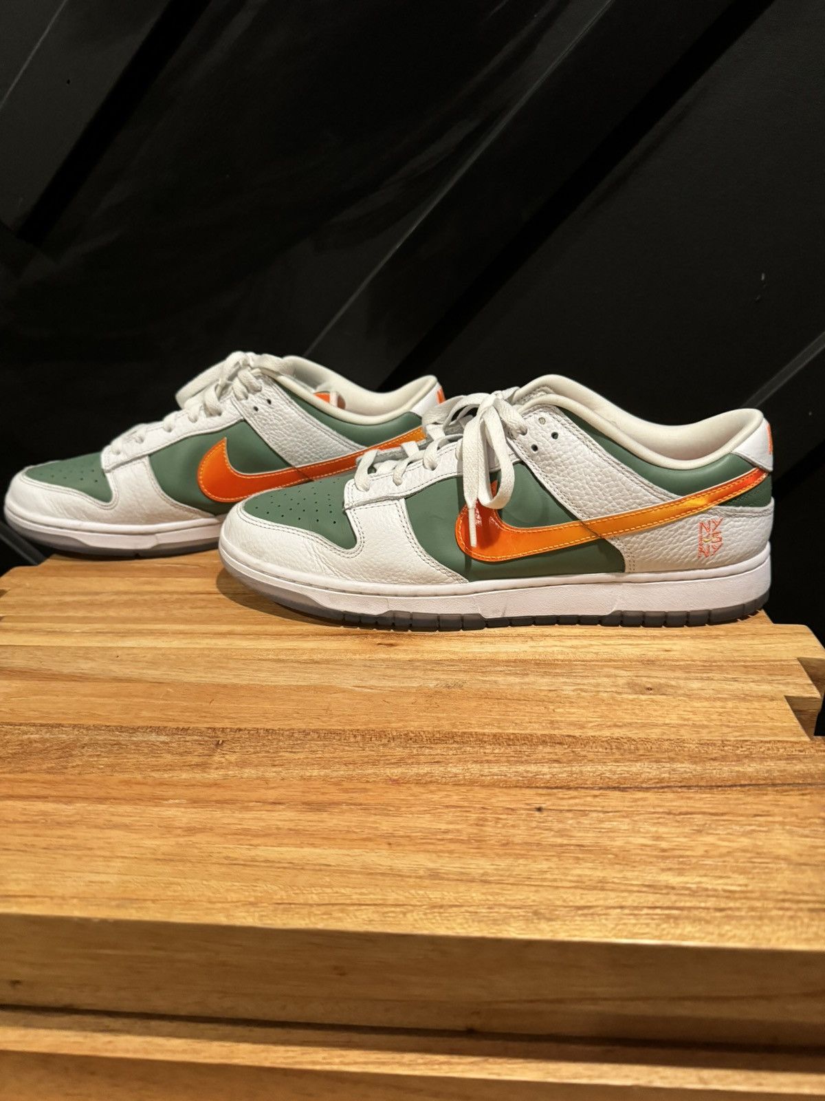 image of Nike Dunk Low Se Ny Vs Ny Shoes in White Orange Green, Men's (Size 13)