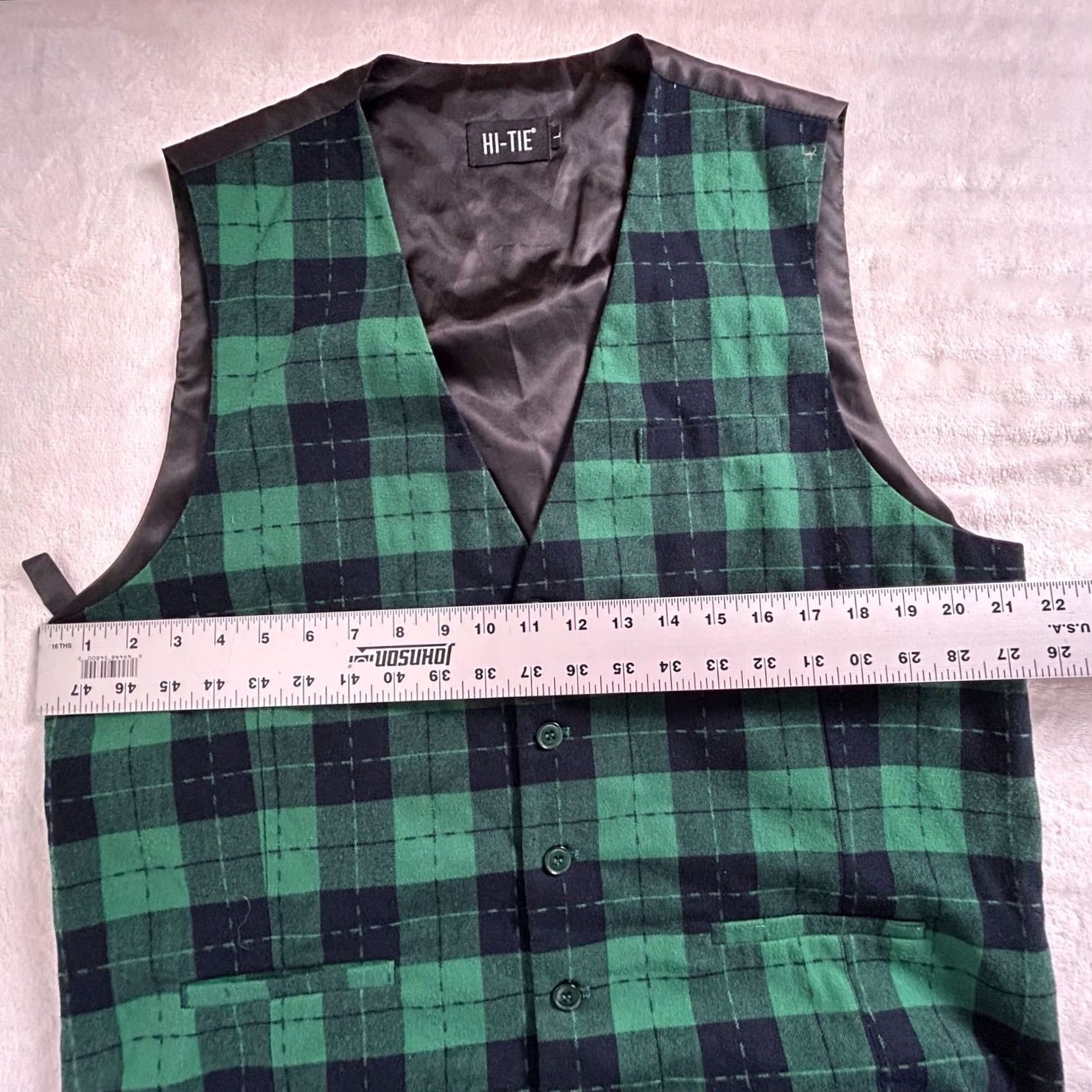 Vintage Hi-Tie Mens Green Black Tartan Plaid V-Neck Button Front Vest L Pockets Size US L / EU 52-54 / 3 - 7 Thumbnail