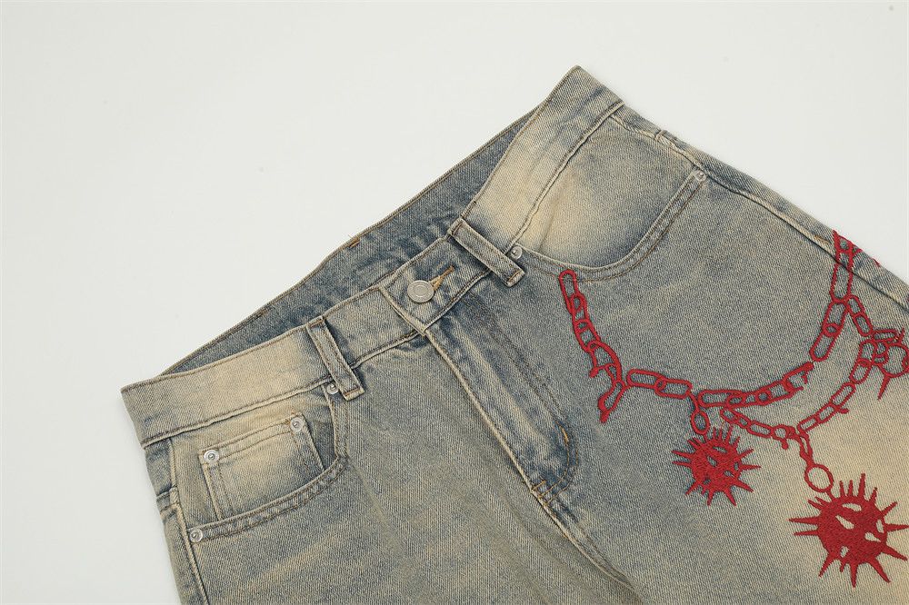 Japanese Brand × Jean Washed distressed vintage embroidered chain casual jeans Size US 32 / EU 48 - 4 Thumbnail