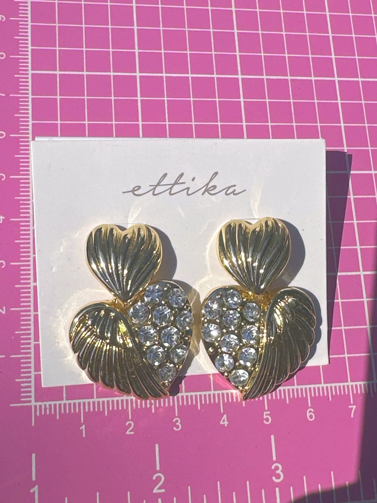 Designer Ettika earrings gold tone half wings half diamonds paved Size ONE SIZE - 4 Thumbnail