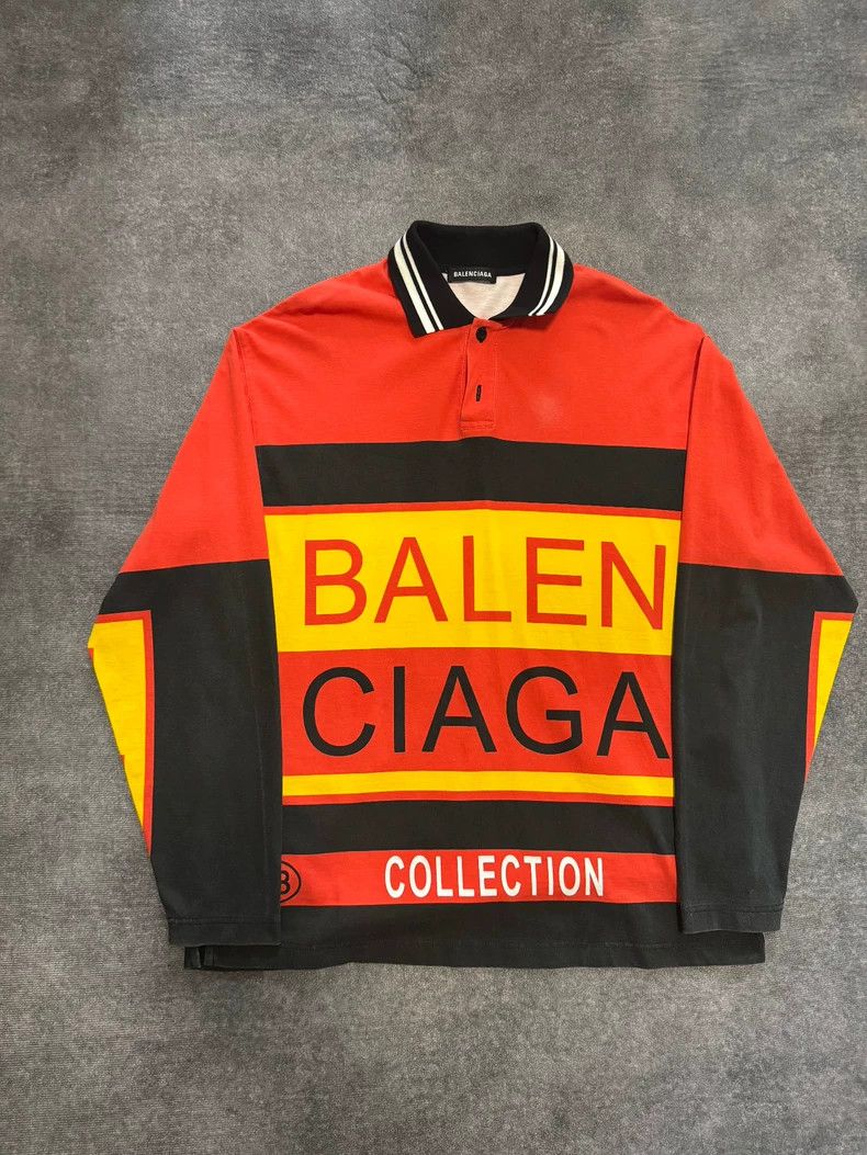 Balenciaga Balenciaga Red, black, yellow color-blocked printed polo s Size US XXS / EU 40 - 1 Thumbnail