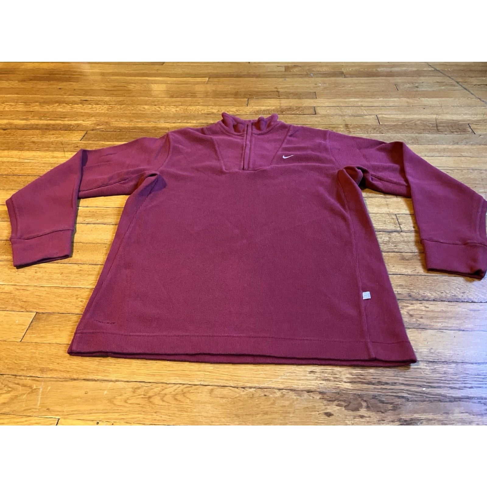 Nike VINTAGE Nike Tennis 1/4 Zip Sweater Mens M Maroon 90s Sports Nike Shirt Long Sleeve Zip Mock Neck Fleece Cotton Blend Polyester Embroidered Logo Size US M / EU 48-50 / 2 - 2 Thumbnail