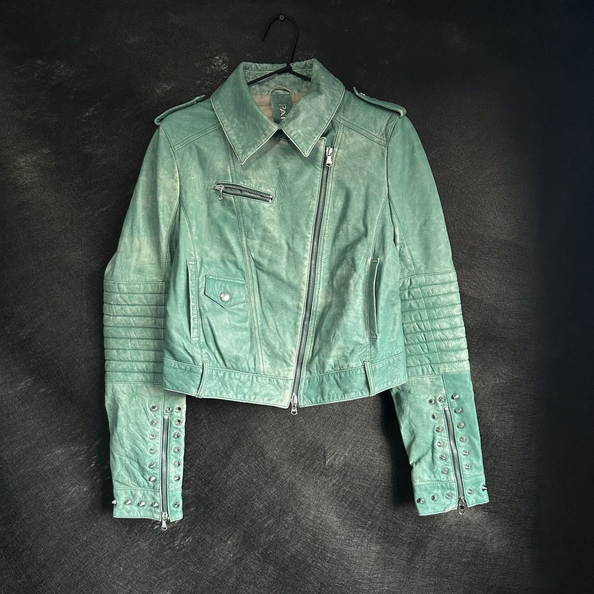Patrizia Pepe Patrizia Pepe Leather Jacket Green Cropped Biker Studded Size M / US 6-8 / IT 42-44 - 1 Thumbnail