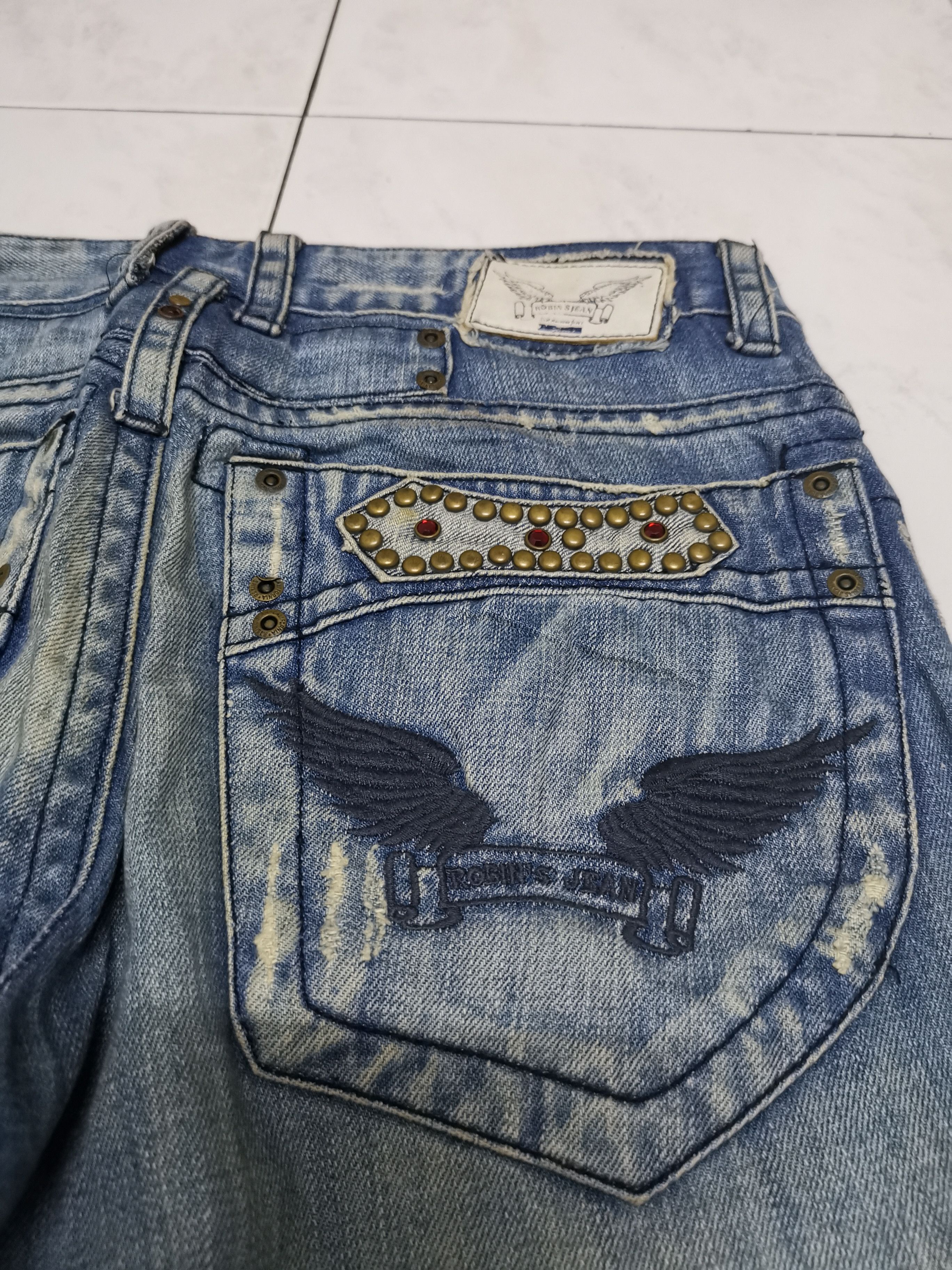 Robins Jeans Robin’s Jean Studded Denim Pants Y2K Hip Hop Rare Design Size US 31 - 3 Thumbnail