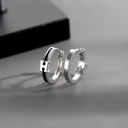 Designer × Sterling Silver 925 Silver Plated Letter Small Hoop Earrings for Men Women Size ONE SIZE - 2 Thumbnail