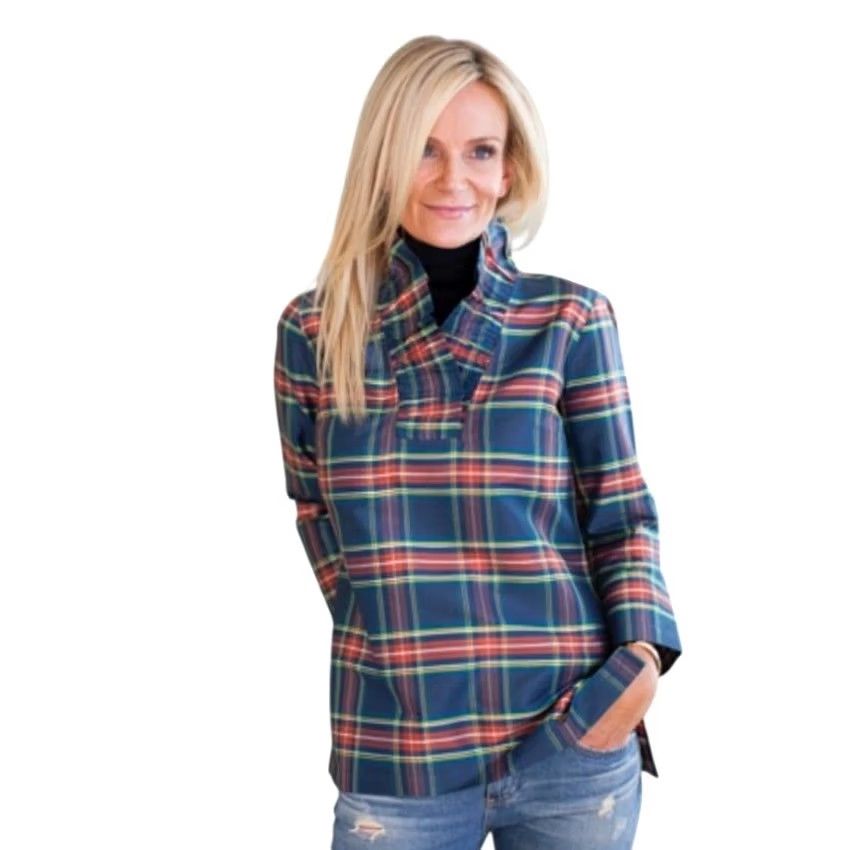 Vintage Devon Baer Stewart Plaid Silk Taffeta Ruffle Top M Navy Blue Women Size M / US 6-8 / IT 42-44 - 6 Thumbnail