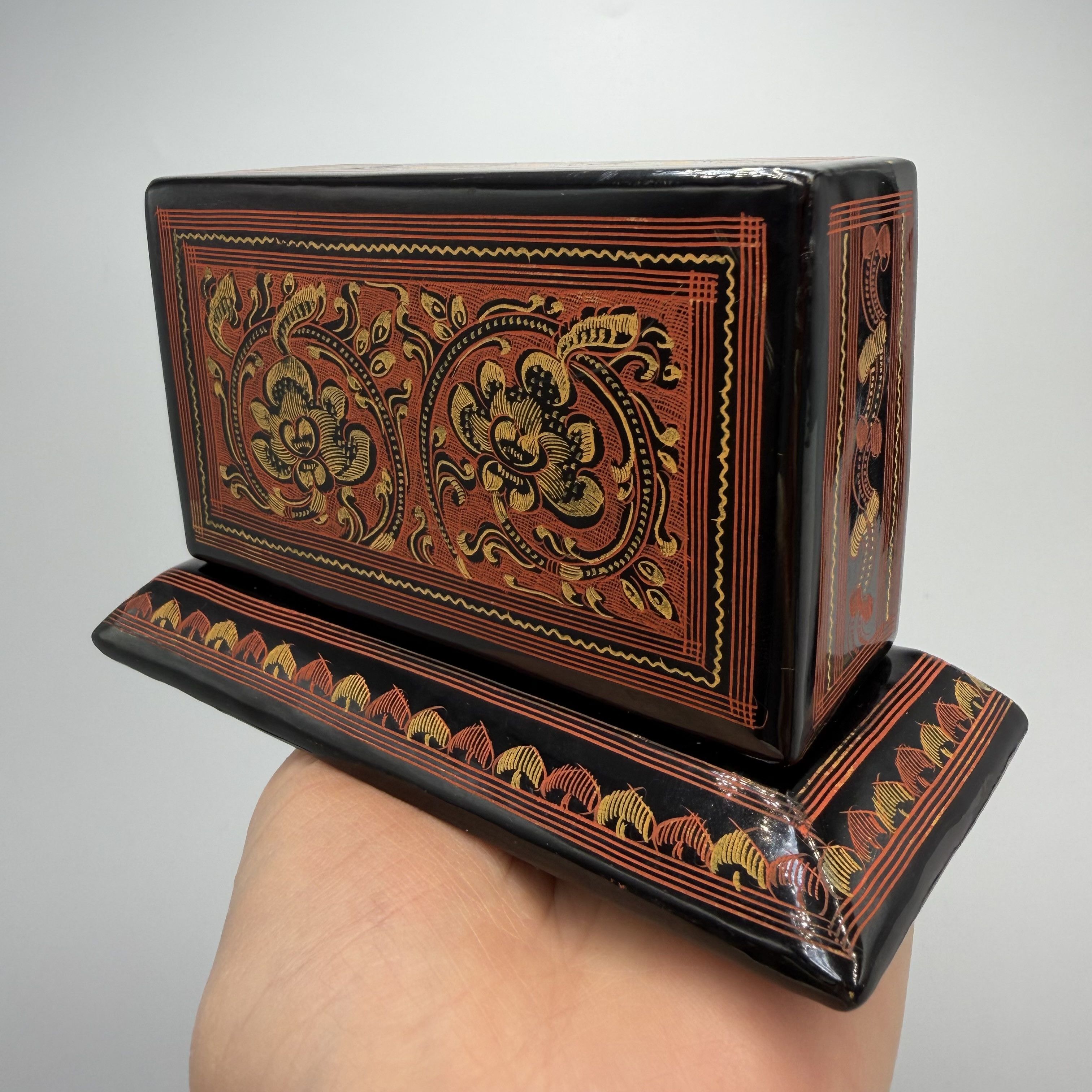 Vintage Vintage Lacquer Desk Organizer Box Black Hand Painted Size ONE SIZE - 2 Thumbnail