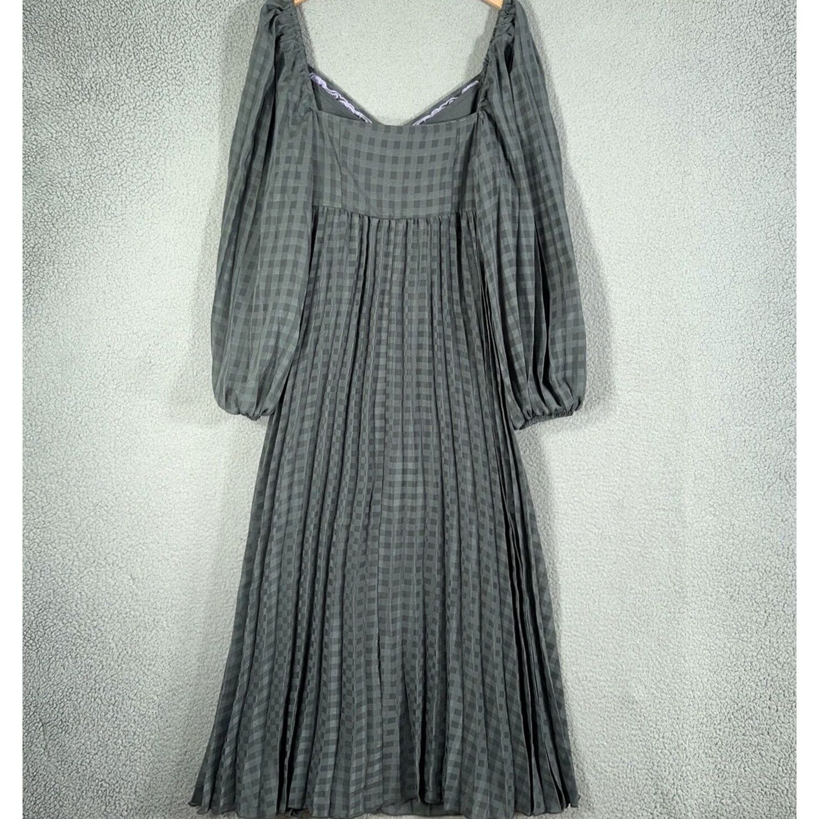 Asos ASOS Dress Womens 12 Gray Embroidered Pleated Lace Long Sleeve Fairy Coquette Whimsigoth Maxi Size XL / US 12-14 / IT 48-50 - 3 Thumbnail