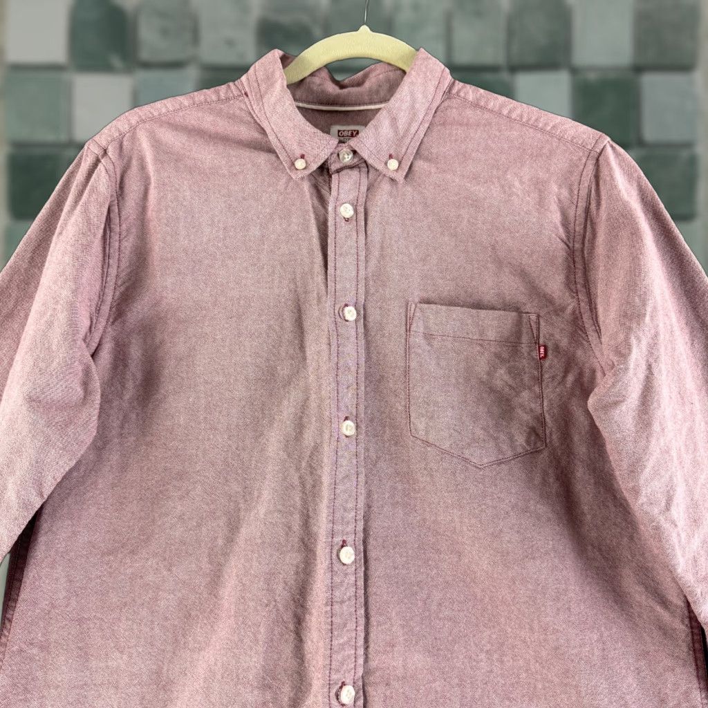 Obey OBEY Button-Down Shirt Mens Medium Red Long Sleeve 100% Cotton Oxford Casual Size US M / EU 48-50 / 2 - 1 Thumbnail