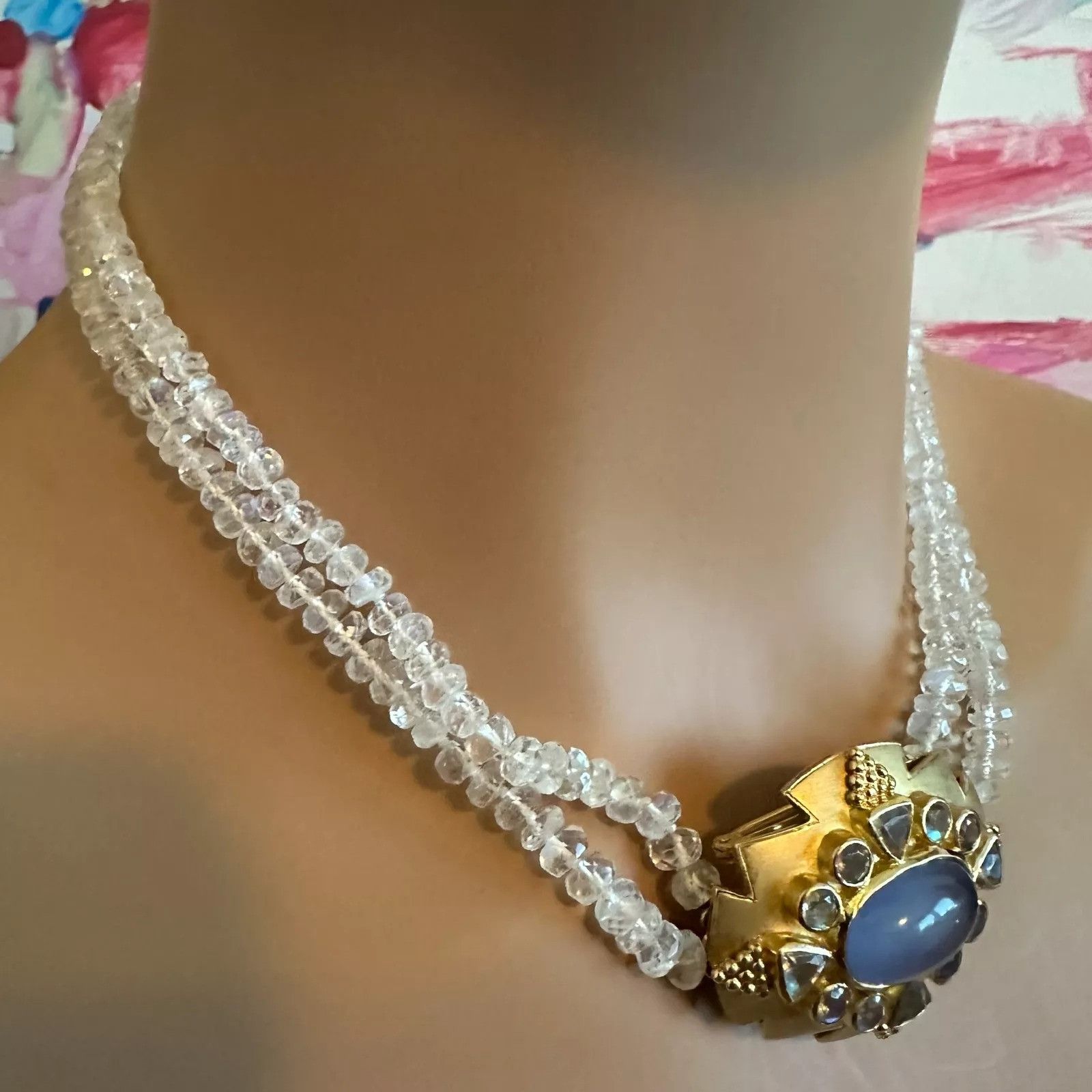 Vintage 18k Gold Set Moonstone Chalcedony Brooch Bracelet Necklace Size ONE SIZE - 13 Thumbnail