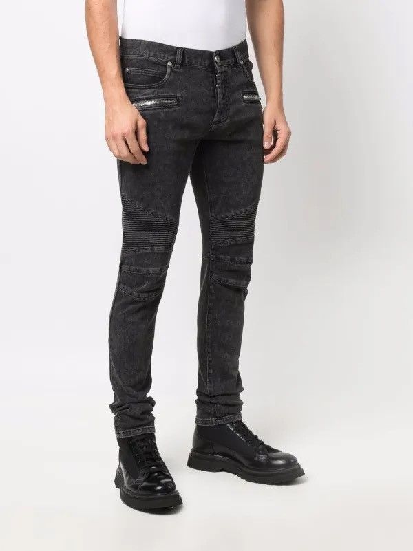 Balmain Balmain Paris Biker Ribbed Knee Slim Jeans Black Size 31 Size US 31 - 2 Thumbnail