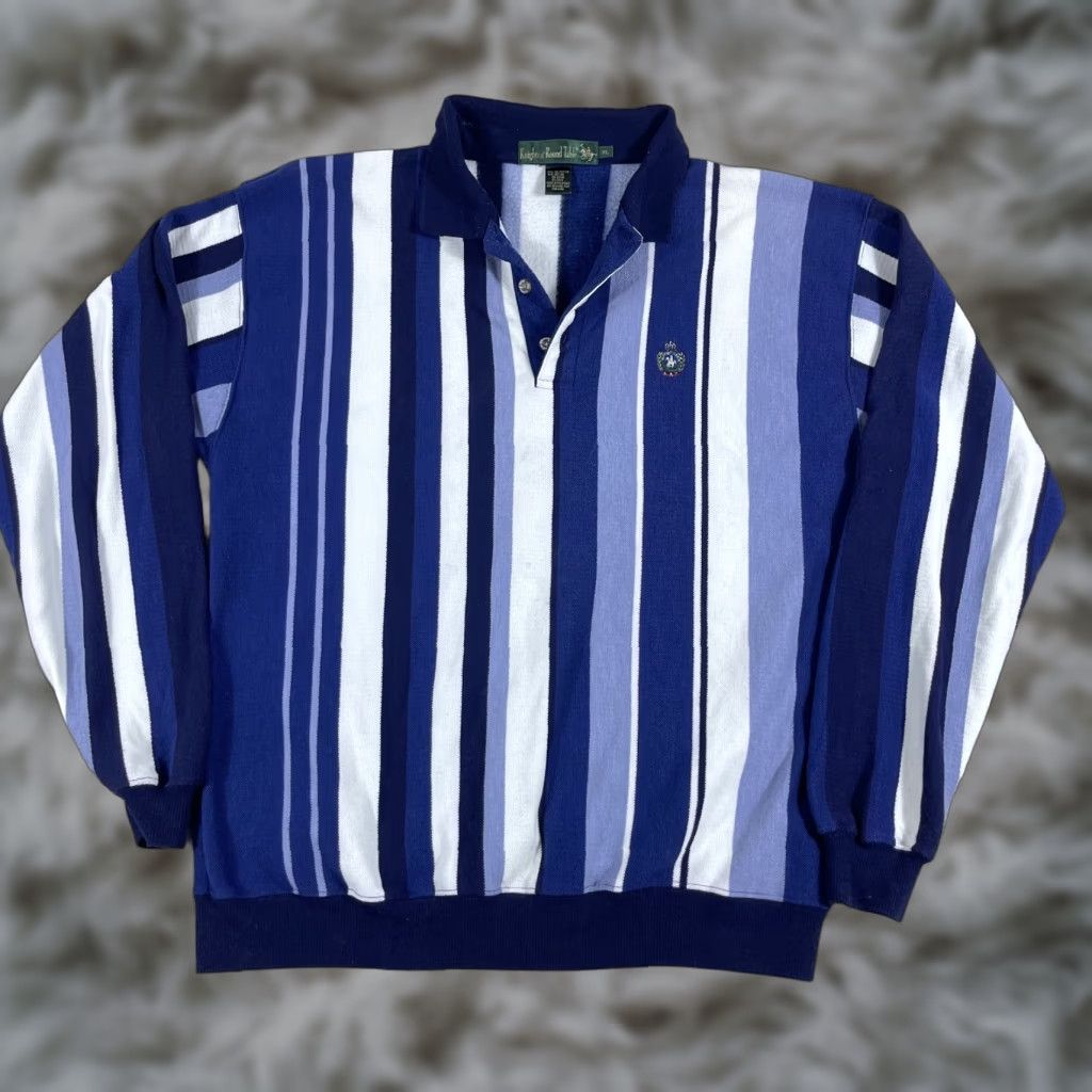 Vintage VINTAGE Knights of the Round Table Polo Sweatshirt Men’s XL Blue Striped Rugby 90s Size US XL / EU 56 / 4 - 1 Thumbnail