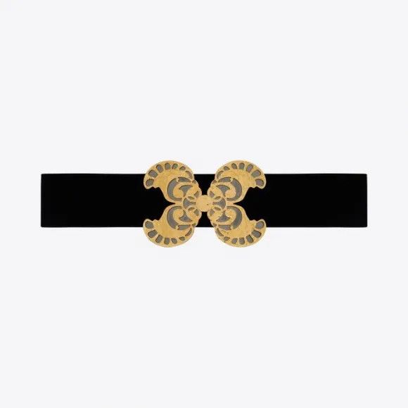 image of Saint Laurent Paris Oc11Z0124 Suede Butterfly Buckle Belt In Black, Women's