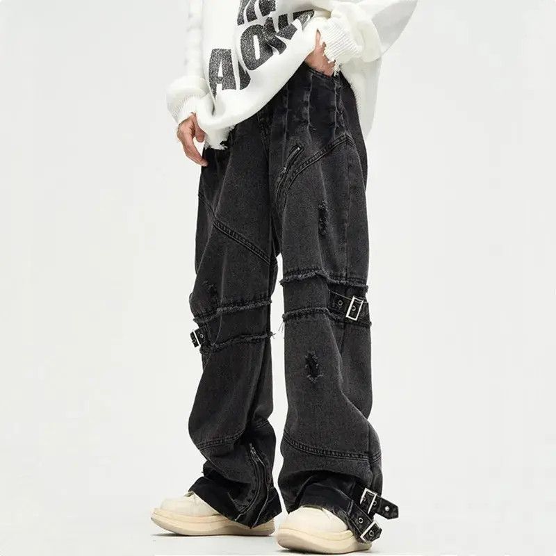 Japanese Brand × Jean Y2K Fashion Zipper Black Flared Jeans Cargo Size US 34 / EU 50 - 1 Thumbnail