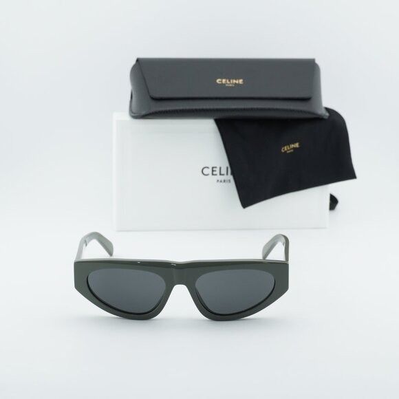 Celine Celine CL40315U 93A Sunglasses Green Geometric Frame, Smoke Size ONE SIZE - 10 Thumbnail