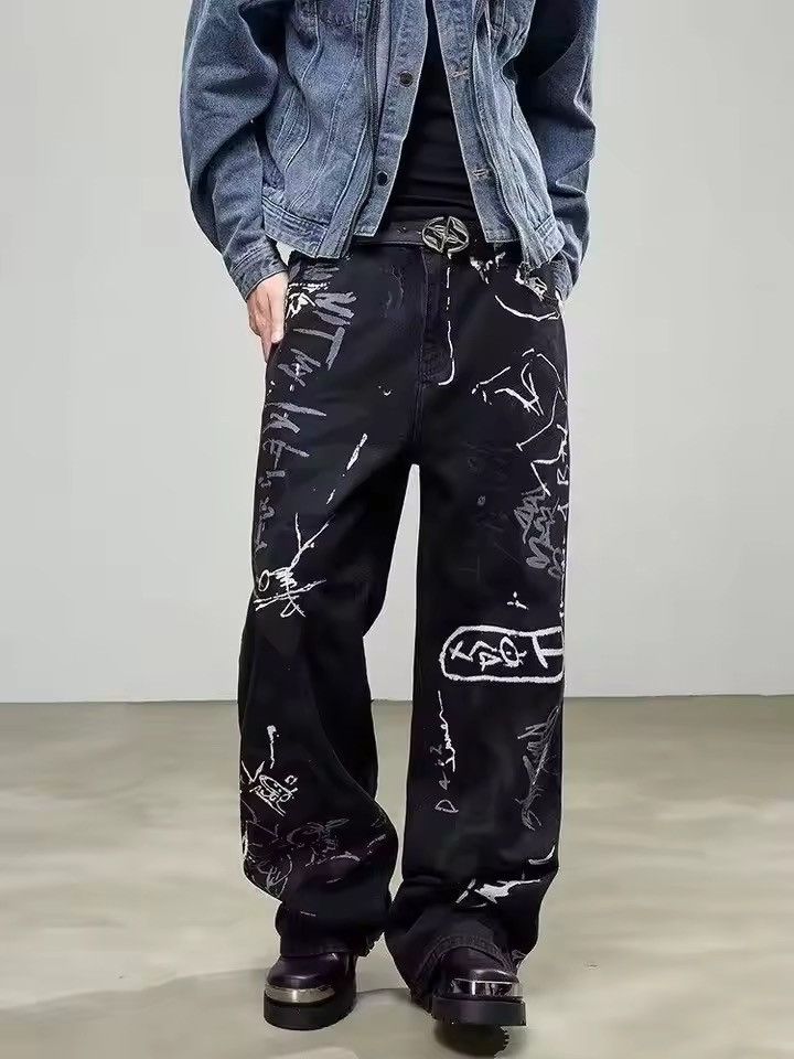 Jean Graffiti Design Loose Straight-leg Denim Pant Size US 29 - 2 Thumbnail