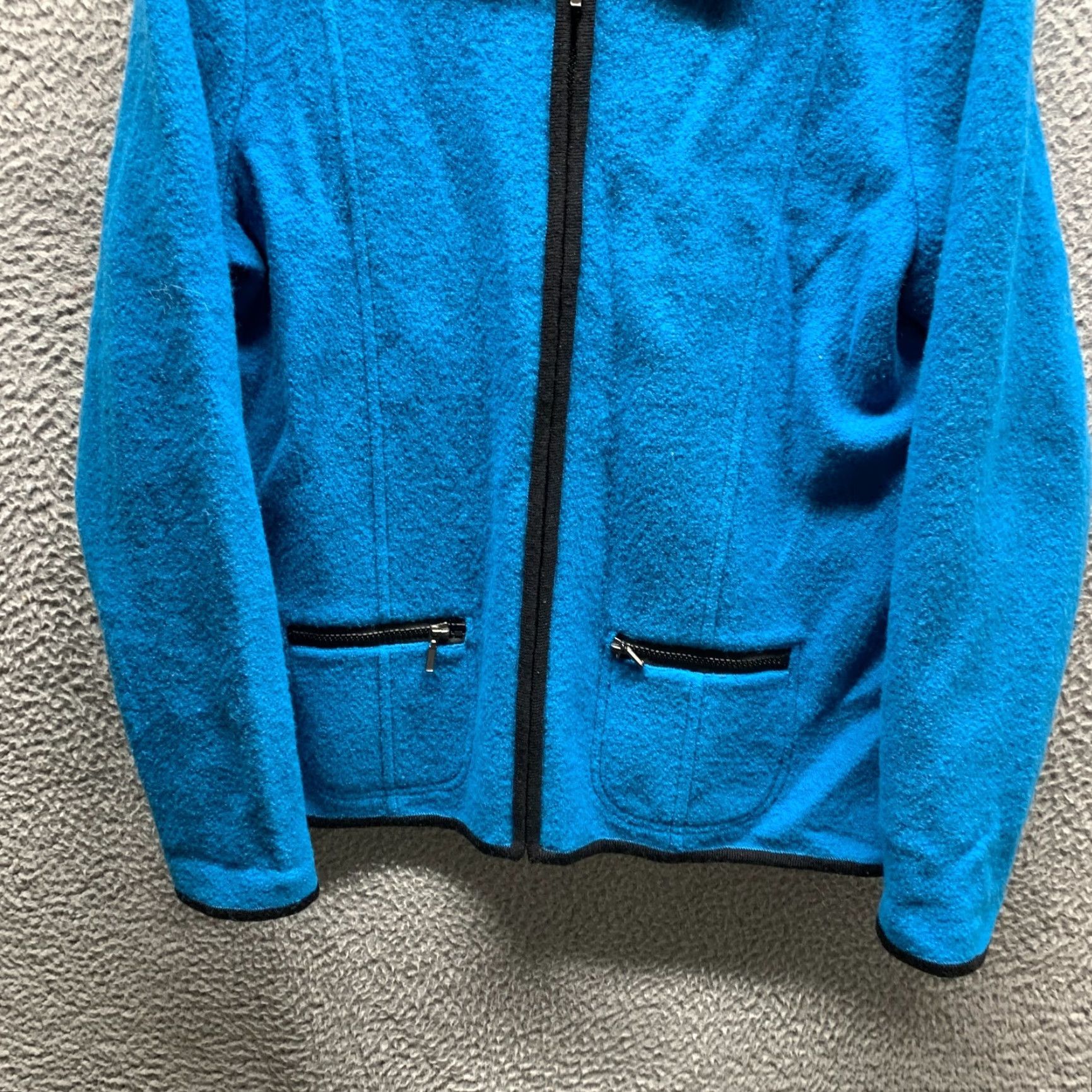 Laura Ashley VINTAGE Laura Ashley Sweater Womens Medium Blue 90s Full Zip Wool Knit Button Collar - Mens? Womens Size M / US 6-8 / IT 42-44 - 3 Thumbnail