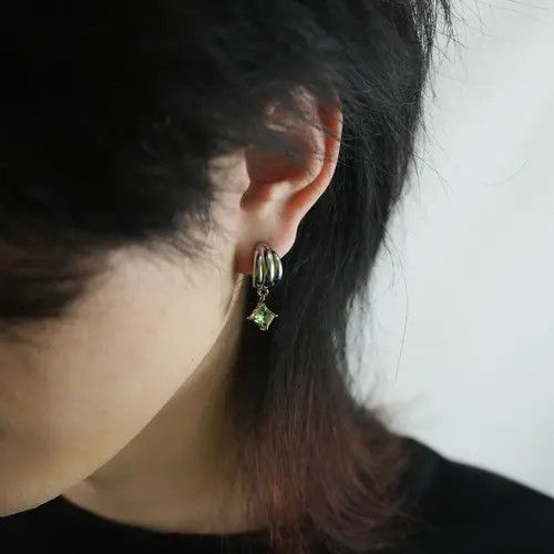 Jewelry Chic Silver Earrings with Green Gemstone Size ONE SIZE - 6 Thumbnail