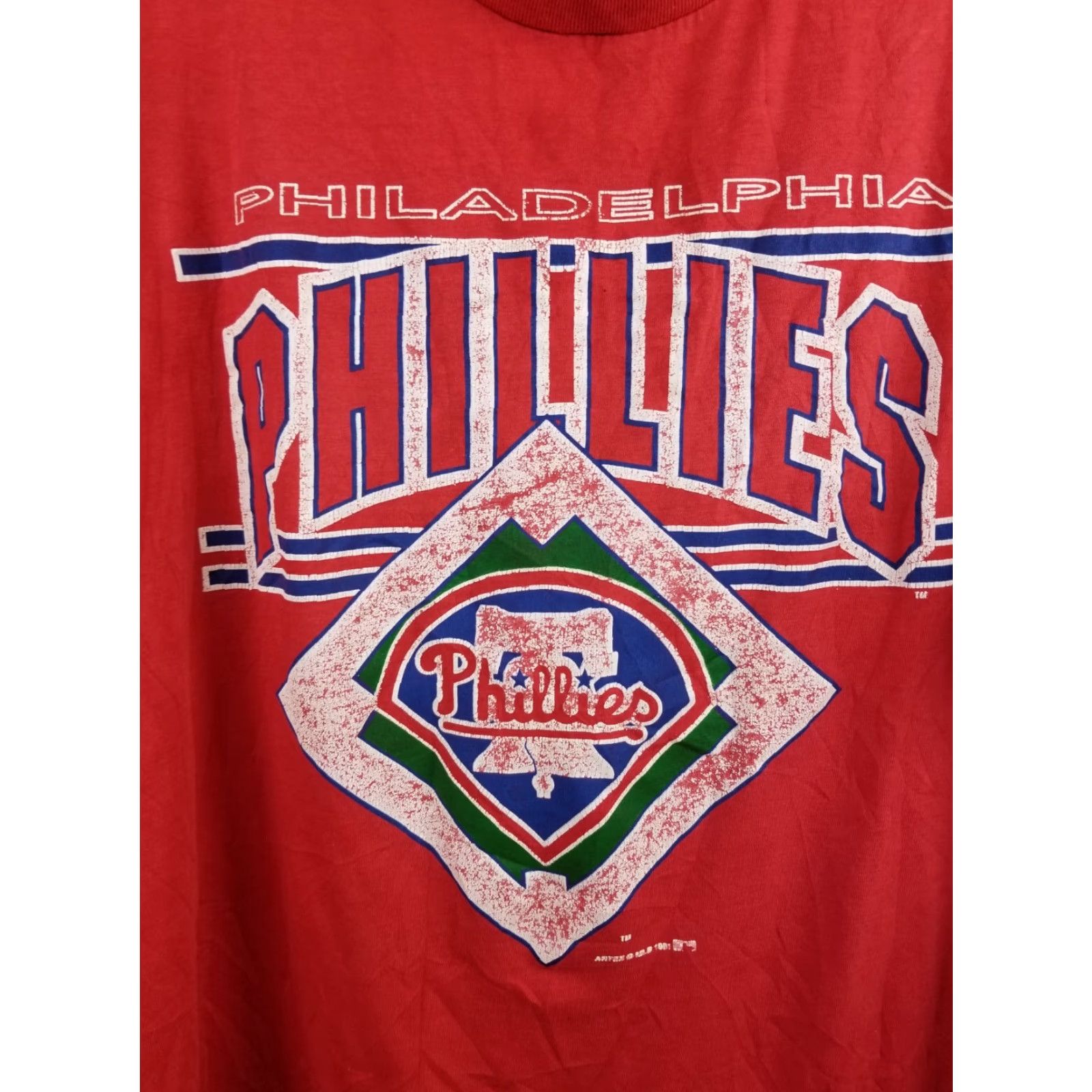 MLB VINTAGE Philadelphia Phillies MLB SINGLE STITCH Red T-Shirt Mens XXL Size 2XL 91' Red Cotton Jersey Short Sleeve Round Neck Size US XXL / EU 58 / 5 - 2 Thumbnail
