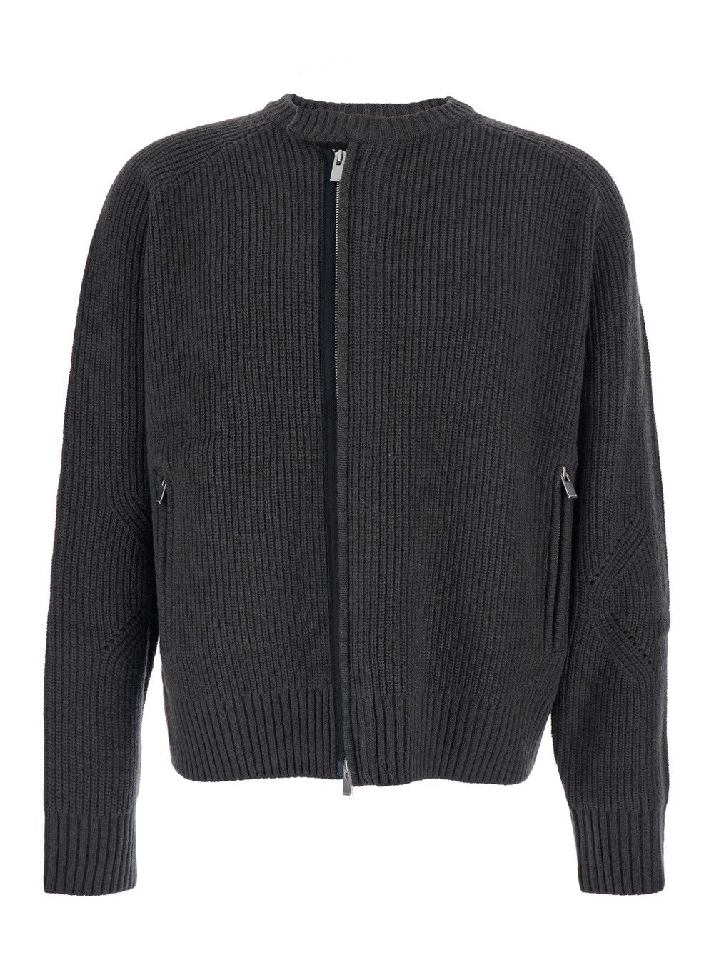 TONYWACK Grey Crew Neck Cardigan with Ribbed Design in Wool Man Size US XL / EU 56 / 4 - 1 Thumbnail
