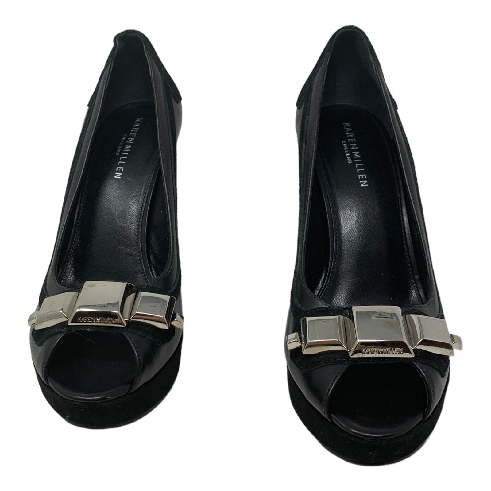 Karen Millen Karen Millen Black Leather Peep Toes Wedge Shoes size 39 - 8 Size US 8 / IT 38 - 11 Thumbnail