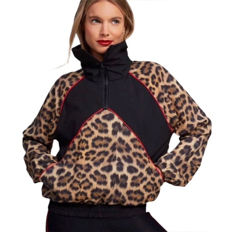 Terez Terez Womens Leopard Print 1/4 Zip Pullover Windbreaker S Size S / US 4 / IT 40 - 1 Thumbnail