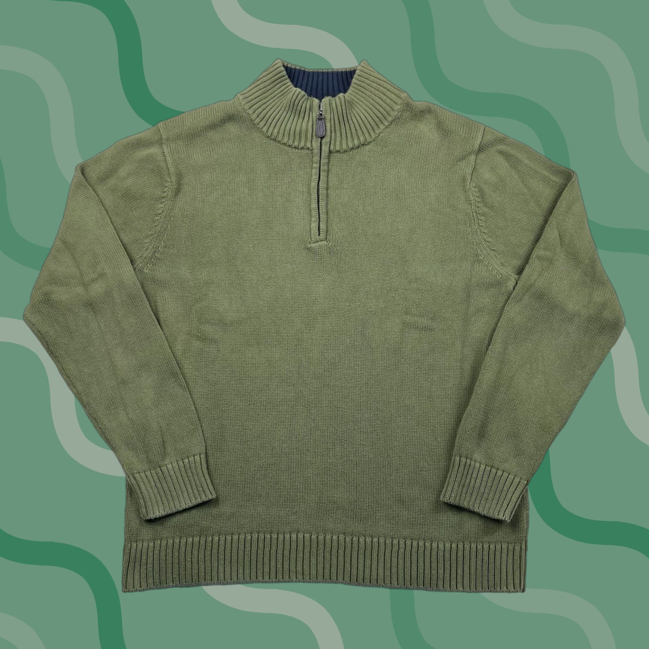 Olive LL Bean Mens L 1/4 Zip Knit Pullover Jacket Sweat Sweat Jacket Mock Neck Olive Green Casual Outdoor Hiking Walking Mens Size L Size US L / EU 52-54 / 3 - 1 Thumbnail