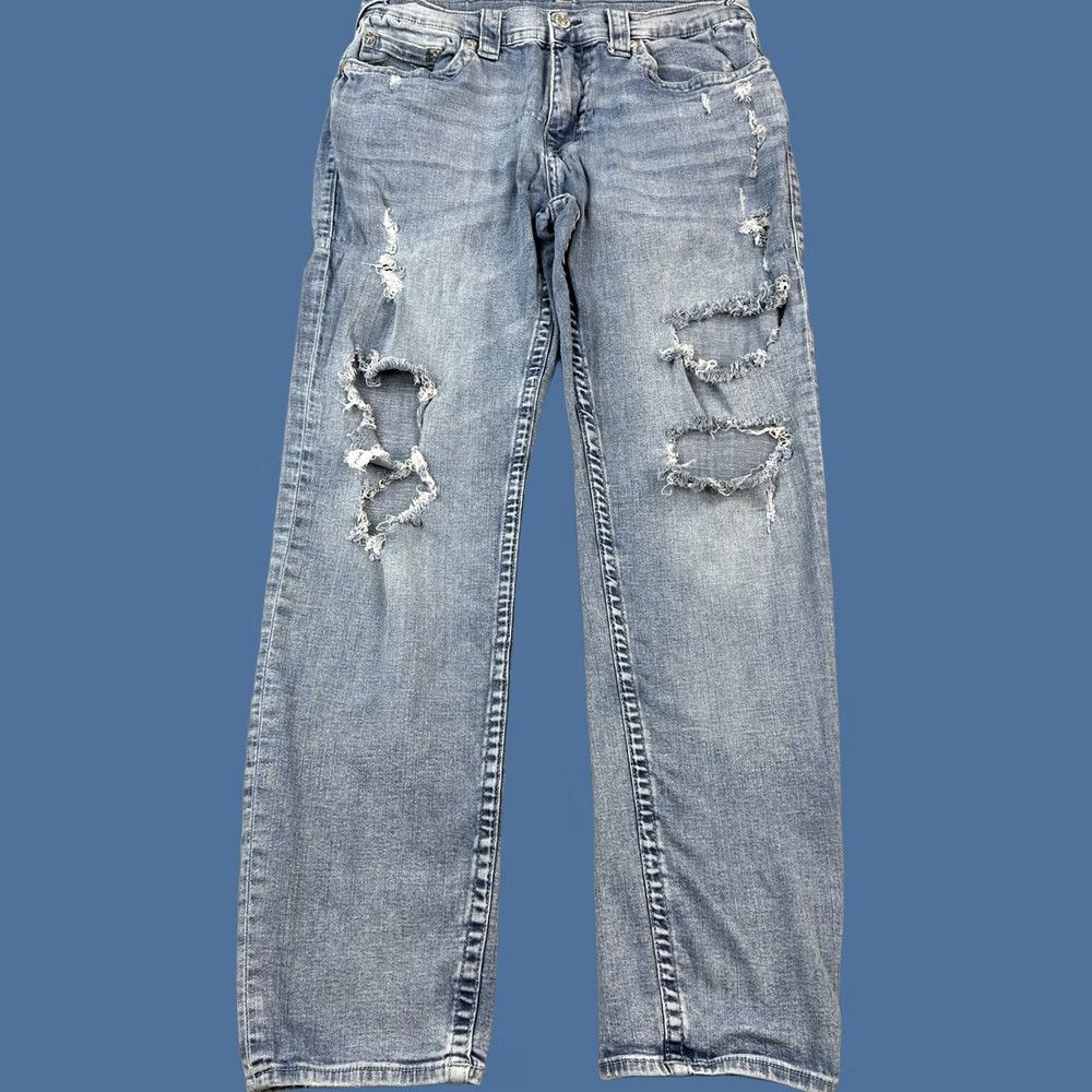 True Religion True Religion Jeans Mens 33x32 Geno Relaxed Slim Distressed Stretch Casual Jeans Size US 33 - 1 Thumbnail