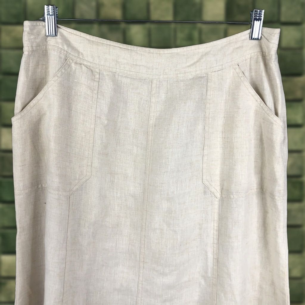 JM Collection M Collection Skirt Womens 14 Linen Beige Knee Length A-Line Pockets Bohemian All Seasons Casual Travel Womens Size 36" / US 14 / IT 50 - 1 Thumbnail