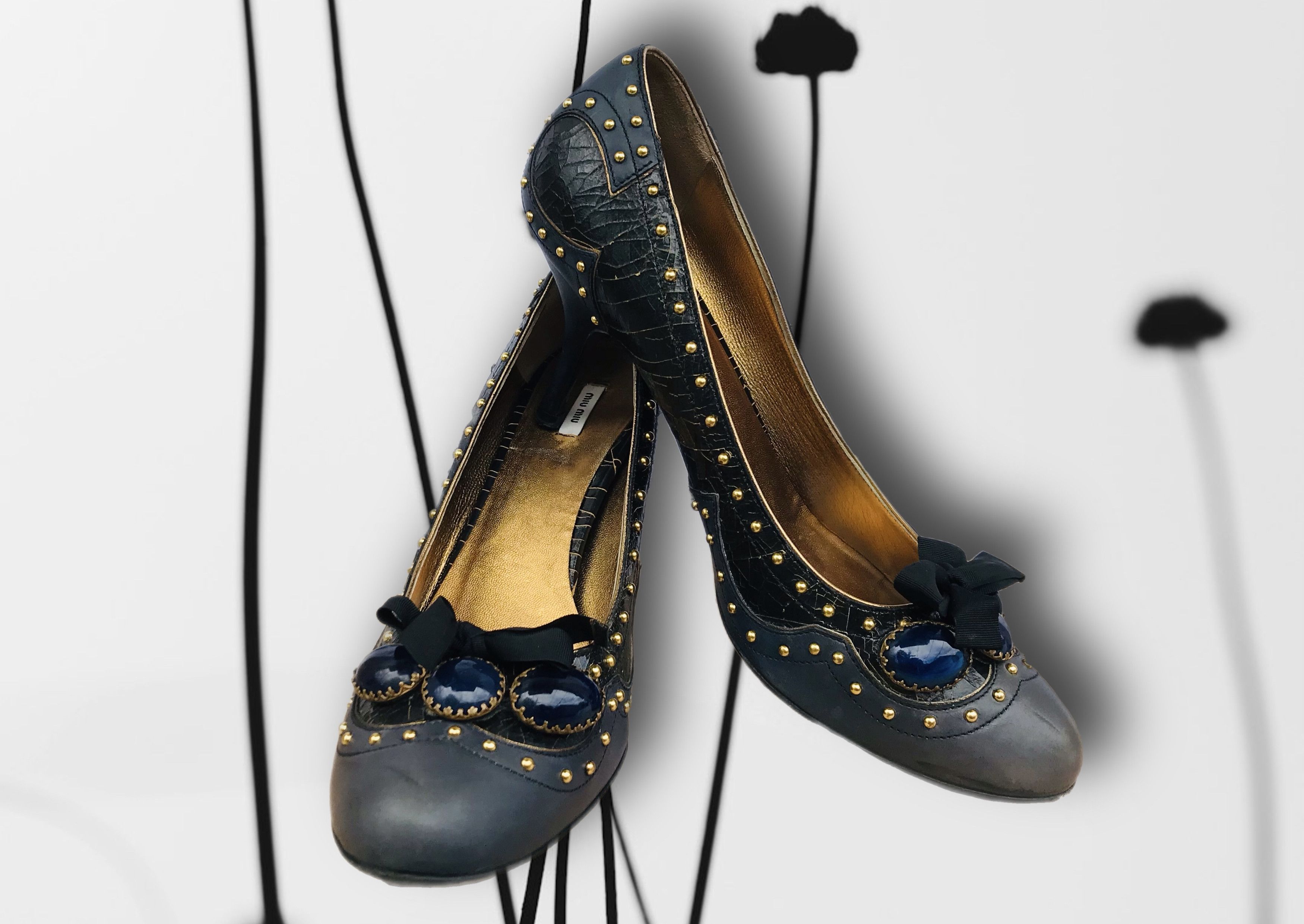 Miu Miu Miu Miu Ribbon Studded Heels Pump 80 mm Toe Leather Size US 9 / IT 39 - 6 Thumbnail