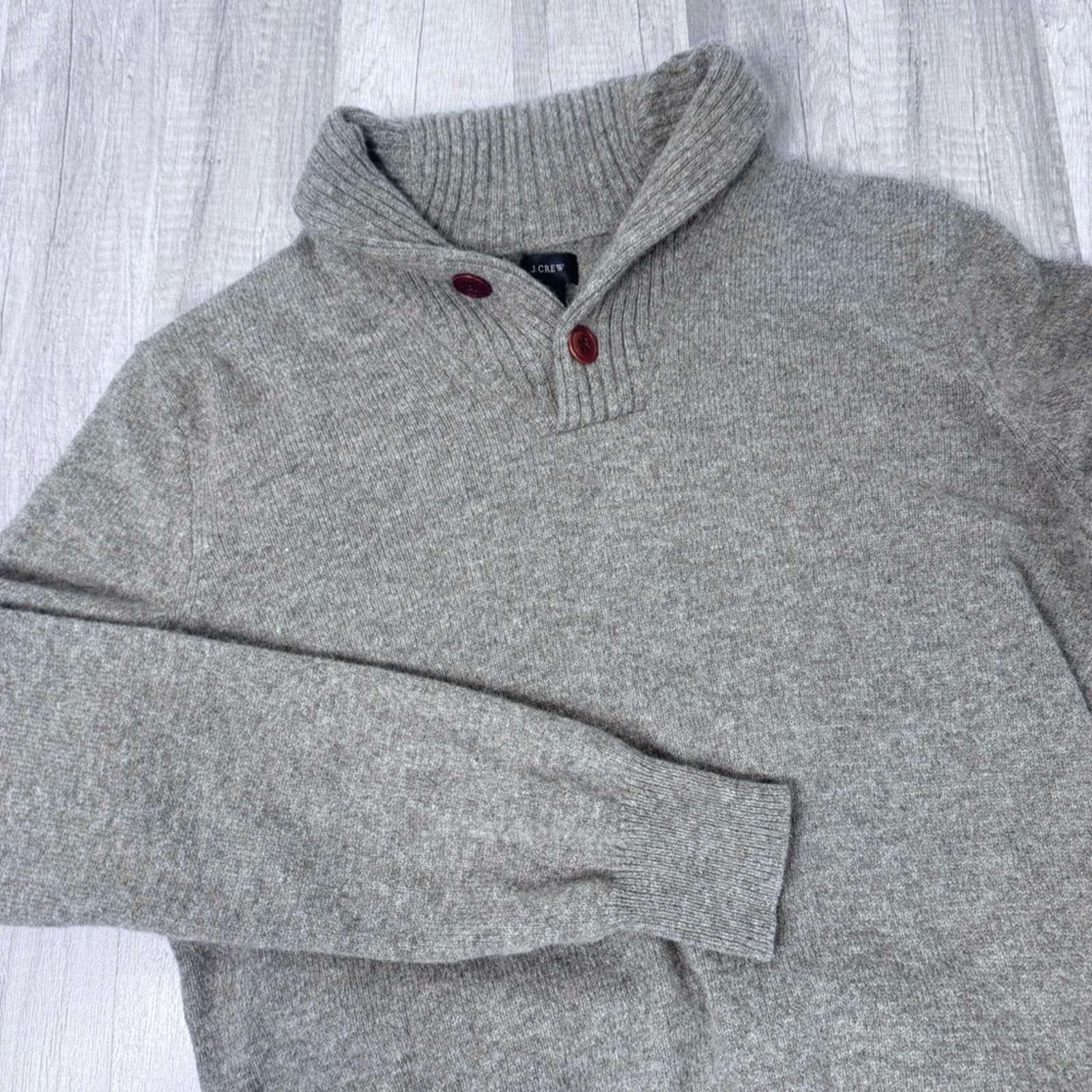 J.Crew J.Crew Men’s Lambs Wool Gray Shawl Collar Pullover Sweater Size US M / EU 48-50 / 2 - 1 Thumbnail