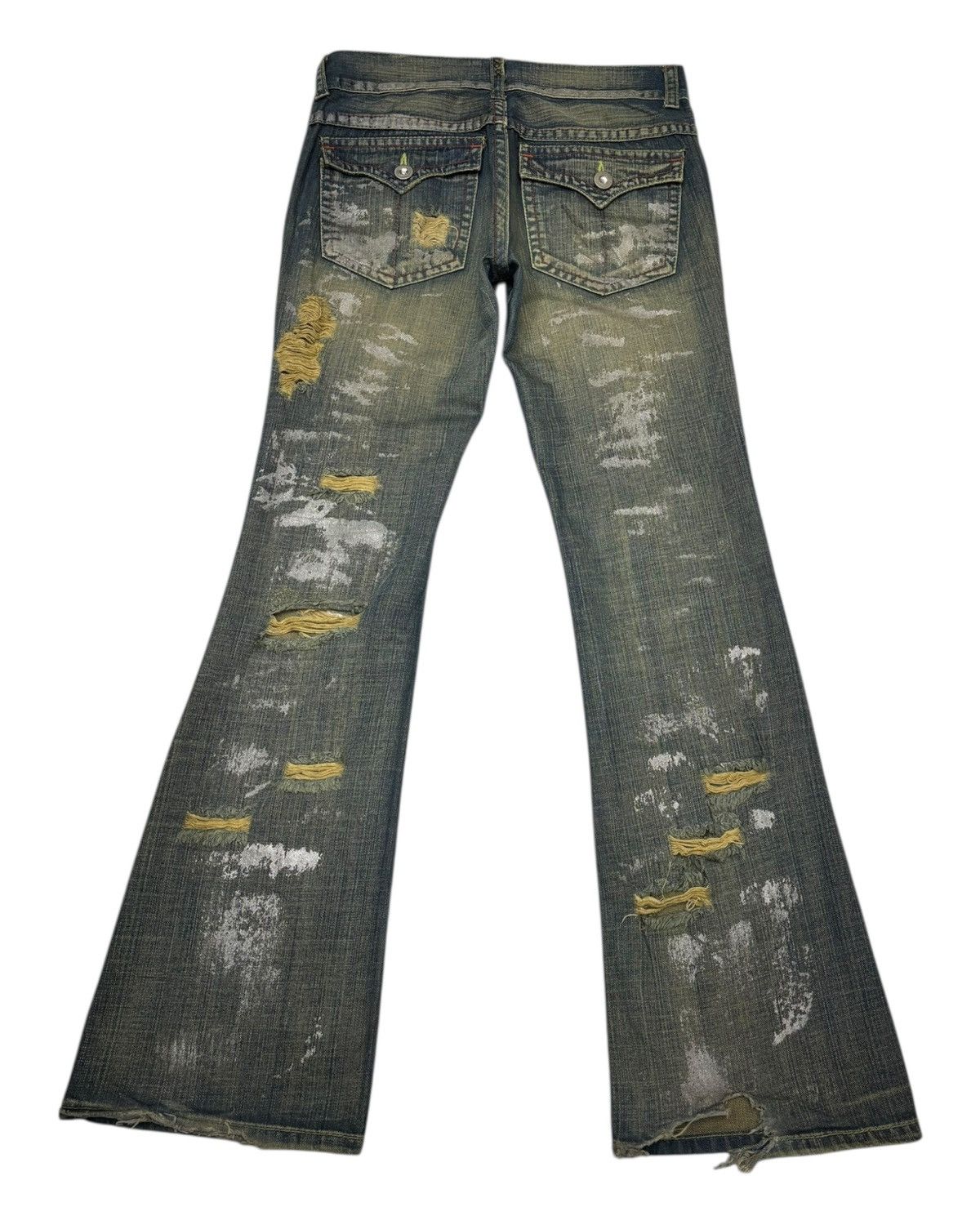 14th Addiction × If Six Was Nine × KMRii FLARE RUSTY RIPPED THRASHED AGATE LABEL MUD WASH DENIM JEANS Size US 32 / EU 48 - 2 Thumbnail