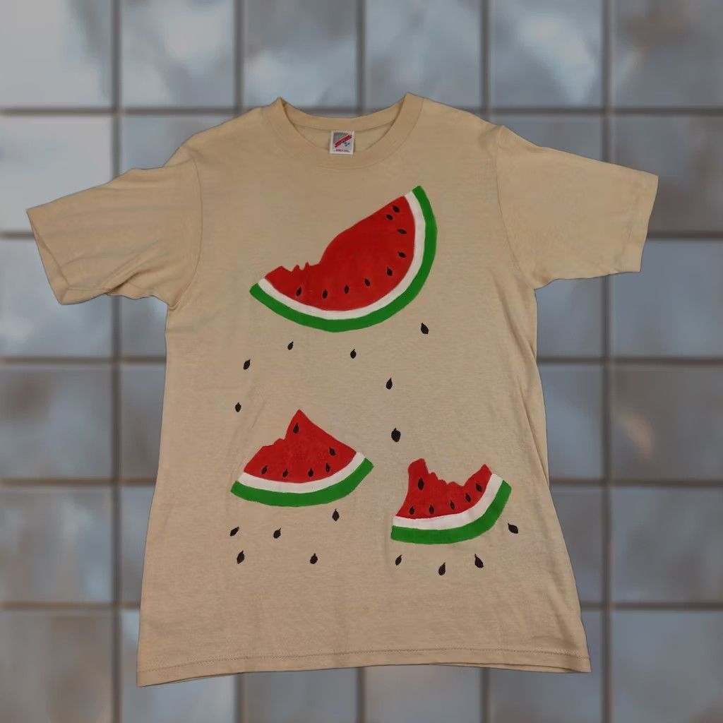 Jerzees VINTAGE JERZEES Shirt Mens Medium Brown Watermelon Graphic Fruit 80s Made In USA Size US M / EU 48-50 / 2 - 1 Thumbnail