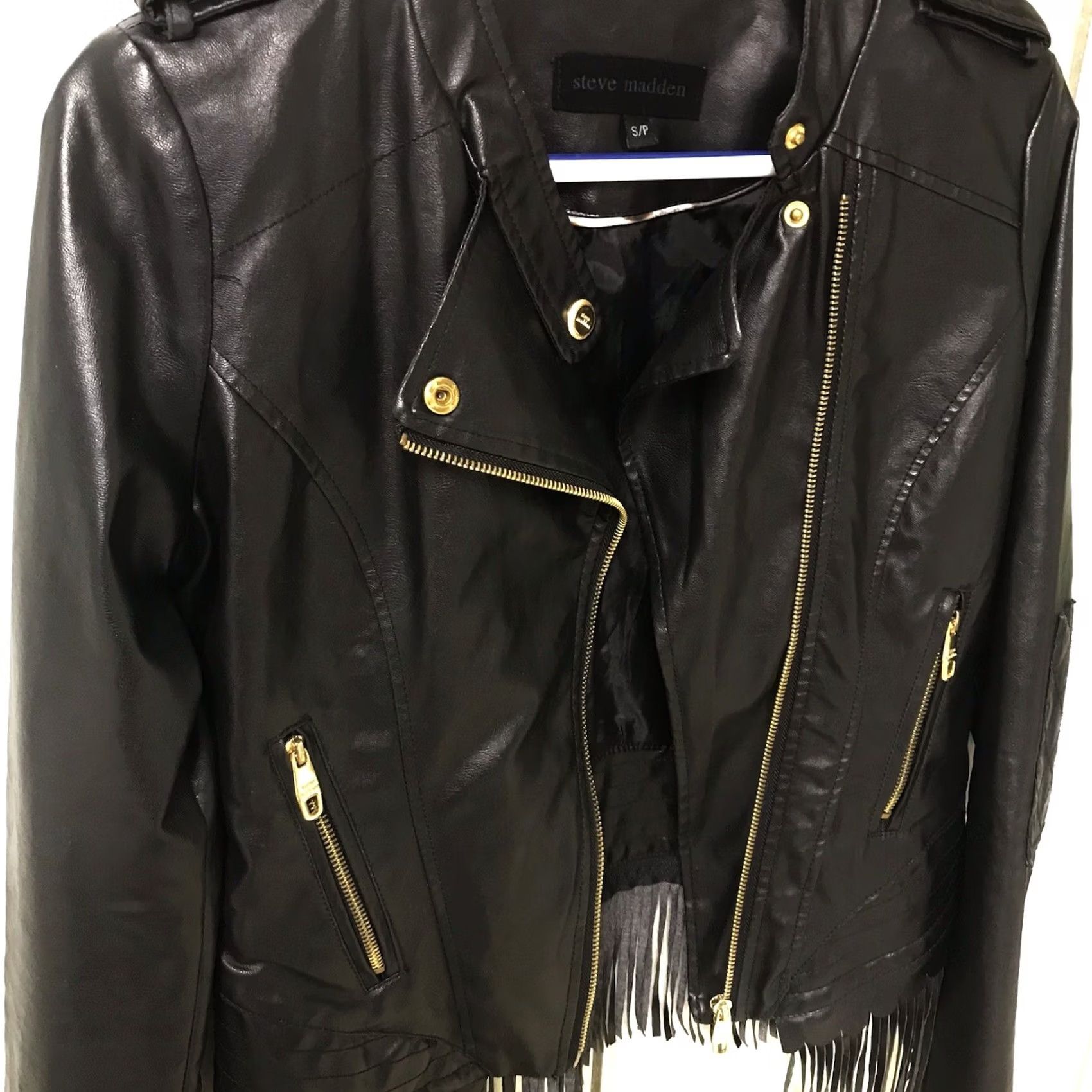 Steve Madden Steve Madden Women Black Faux Leather Fringed Asymmetrical Zip Motorcycle Jacket S Size S / US 4 / IT 40 - 4 Thumbnail