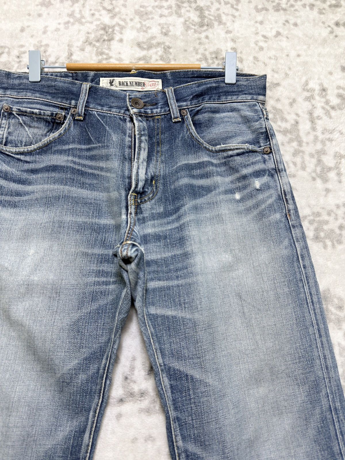 Vintage Vintage Back Number Faded Blue Denim Whiskered Honeycomb Size US 31 - 5 Thumbnail