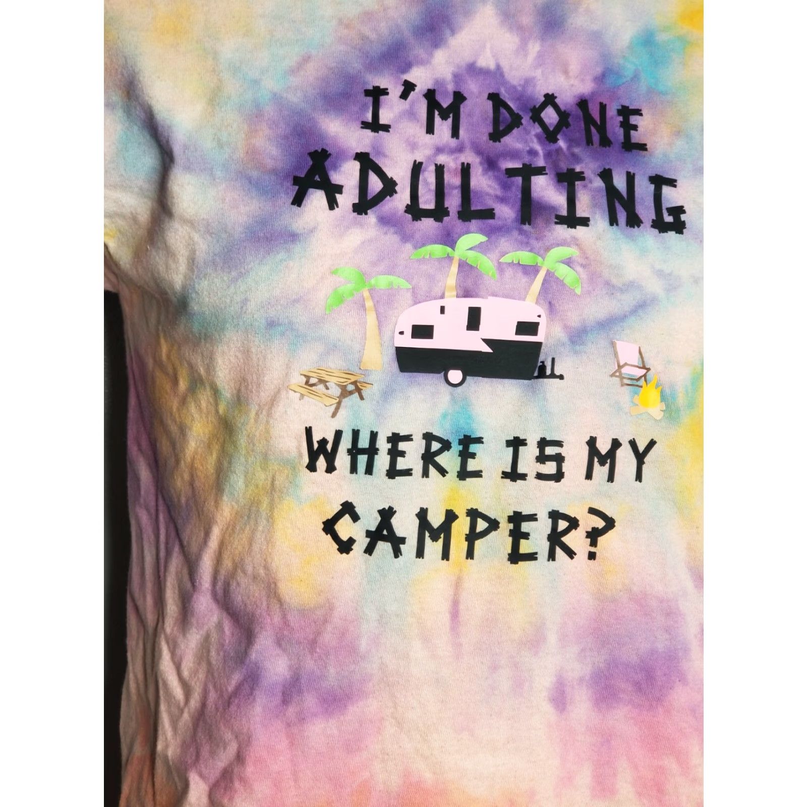 Gildan I'm Done Adulting Where's My Camper Camping Tie Ice Dye Shirt Mens M Size US M / EU 48-50 / 2 - 3 Thumbnail