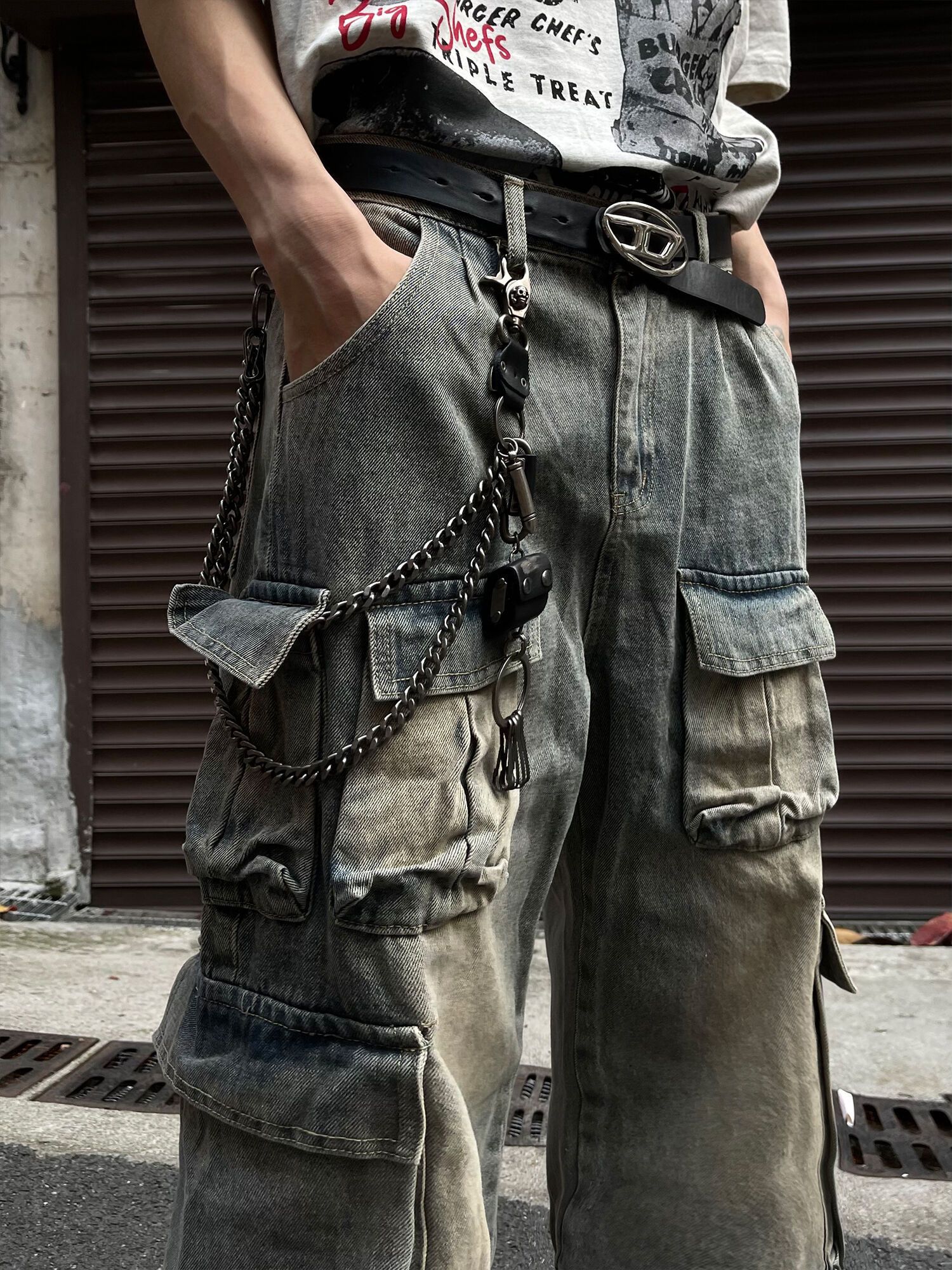 Jean × Vintage washed faded skate hiphop loose baggy cargo jeans Size US 33 - 4 Thumbnail