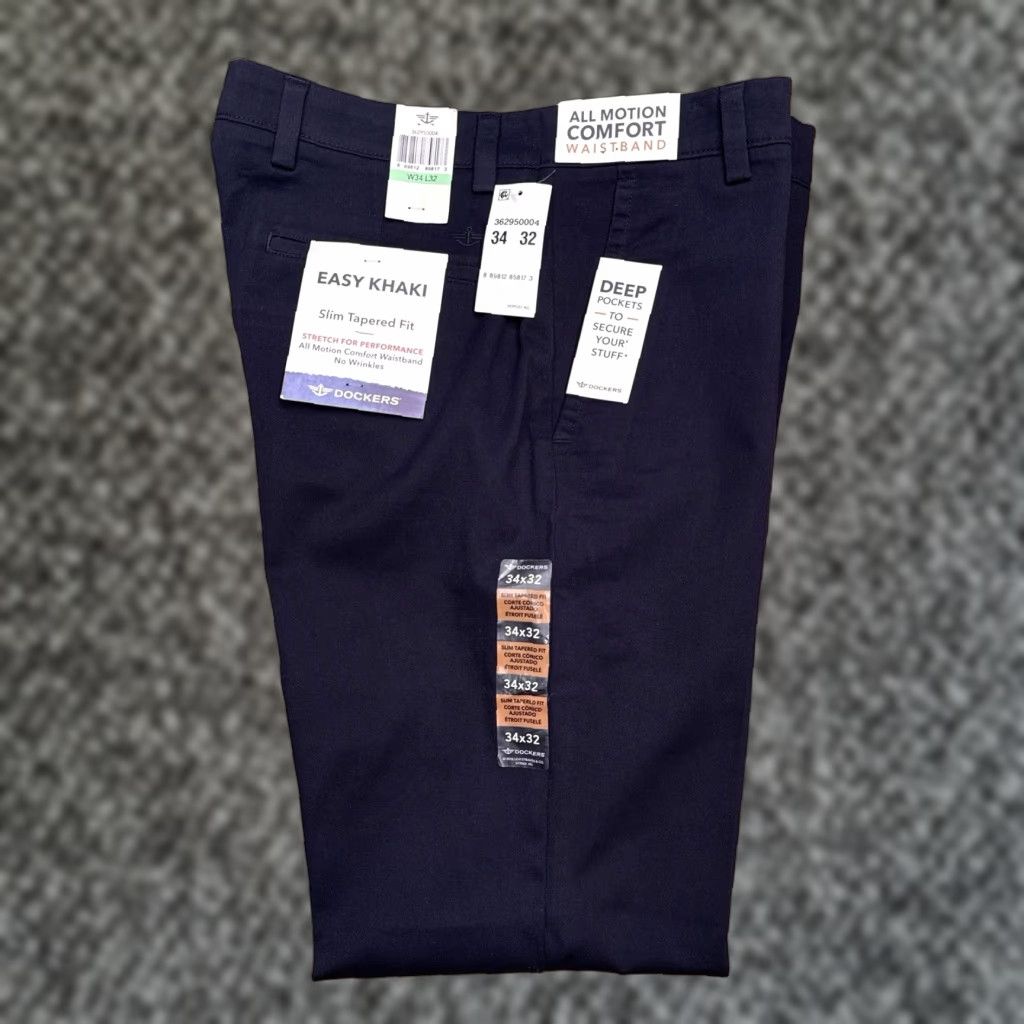 Dockers DOCKERS Slim Khakis Pants Mens 34x32 Navy Blue Tapered Stretch Flat Front Casual Workwear - New Size US 34 / EU 50 - 1 Thumbnail
