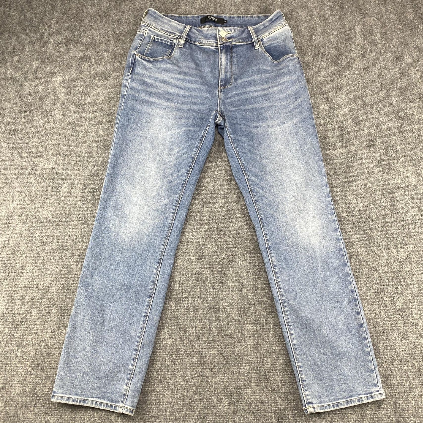 Hudson Hudson Jeans Womens 8 Light Blue Straight Leg Denim Stretch Back Pockets Flap Logo Patch 31 In Waist 31 In Inseam Regular Rise Mid Zip Fly Belt Loops Size 30" / US 8 / IT 44 - 3 Thumbnail