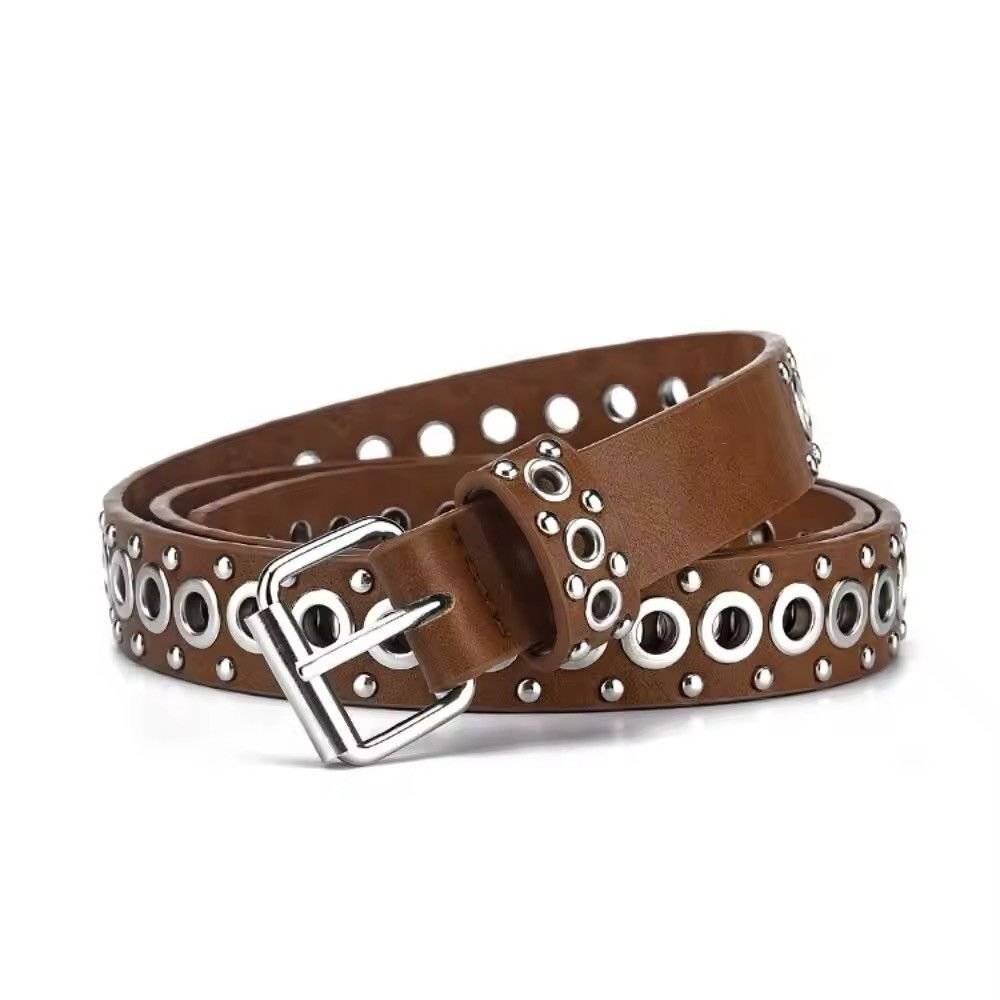 Designer 110cm Round Hole Punk Brown Belt Size ONE SIZE - 3 Thumbnail