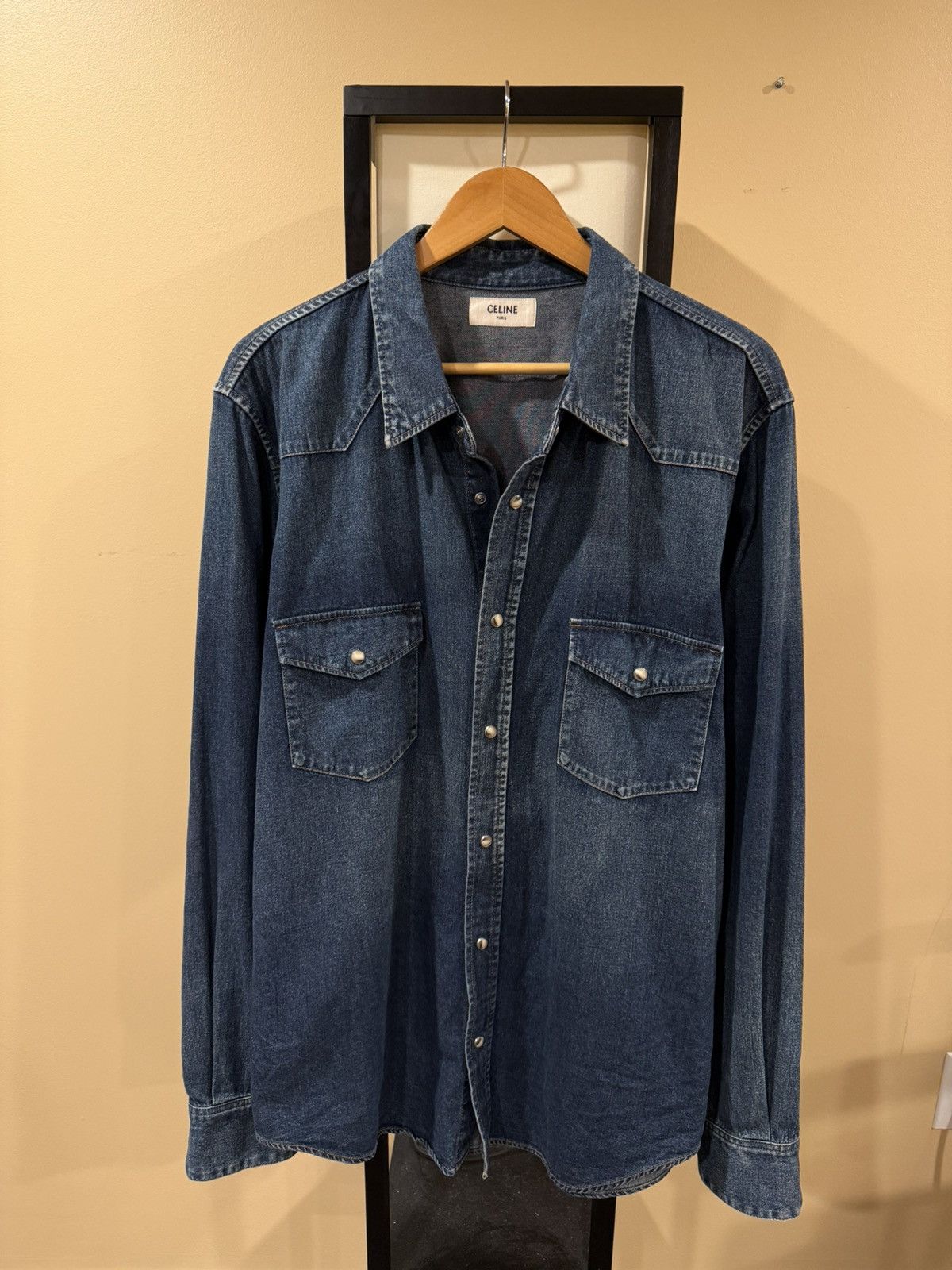 Celine Celine x Hedi Western Stone Wash Blue Denim Button Up Shirt Size US XXL / EU 58 / 5 - 3 Thumbnail