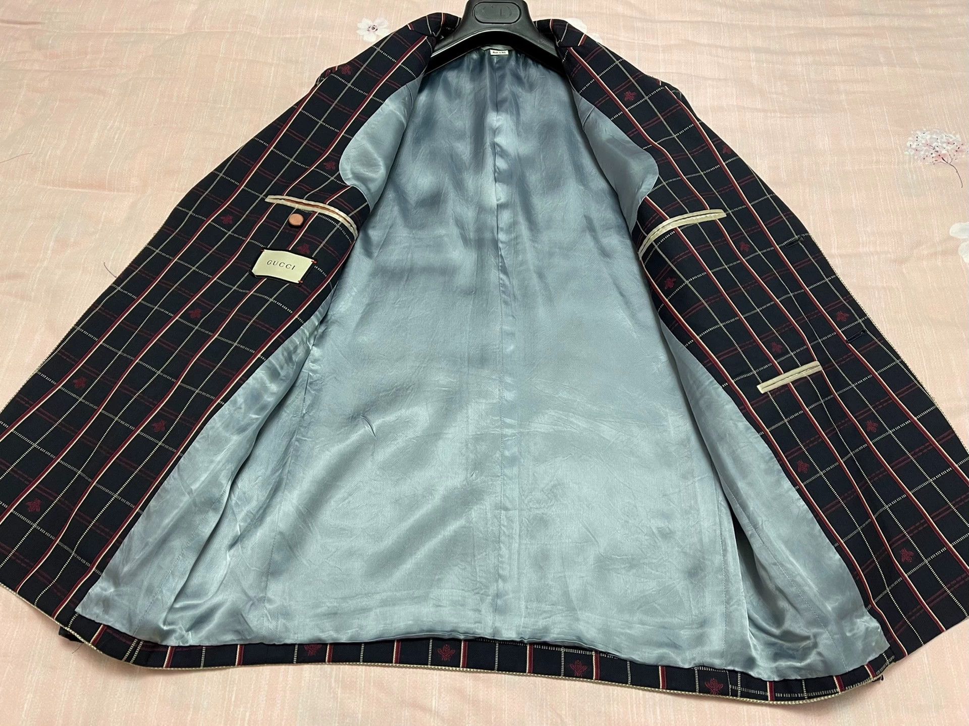 Gucci Gucci Bumblebee OS Navy Check Wool Blazer Men's 48 Size 48R - 3 Thumbnail