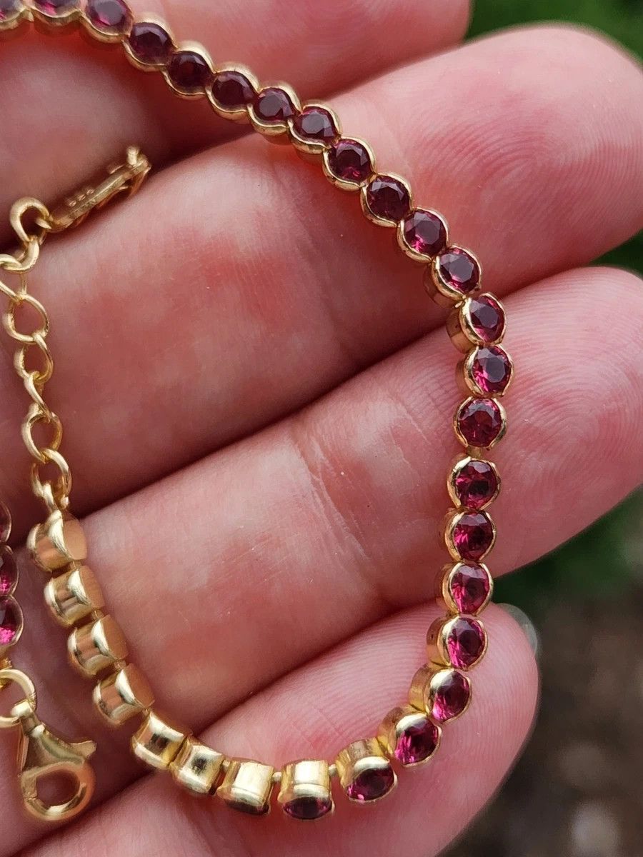 Sterling Silver Sterling Silver Tennis Bracelet Garnet Gold 8" Size ONE SIZE - 9 Thumbnail
