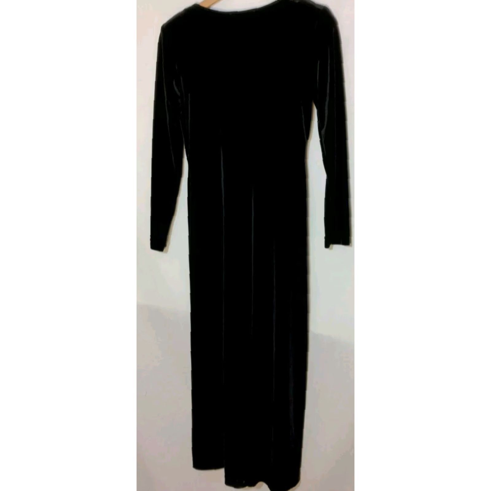 Velour VINTAGE Ronni Nicole Petite Dress 6P Black Velour Stretch 1990s Gothy Witchy Gothic Girls Women Size M / US 6-8 / IT 42-44 - 2 Thumbnail
