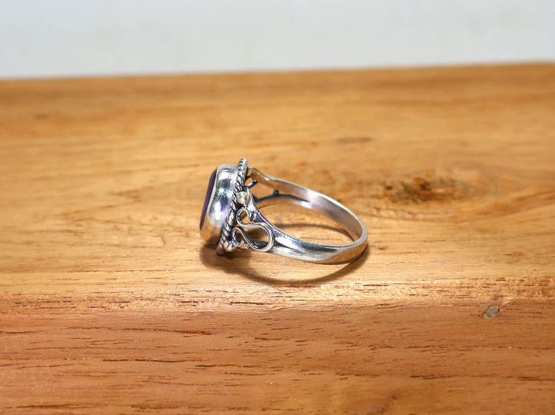 Handmade Amethyst Sterling Silver Ring, February Birthstone Gift idea Size ONE SIZE - 5 Thumbnail