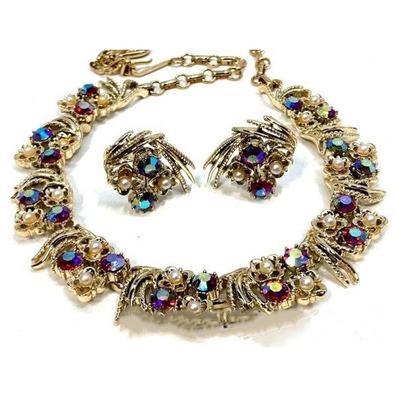 Designer VTG Signed Coro Aurora Borealis Rhinestone Demi Parure Set Size ONE SIZE - 1 Thumbnail