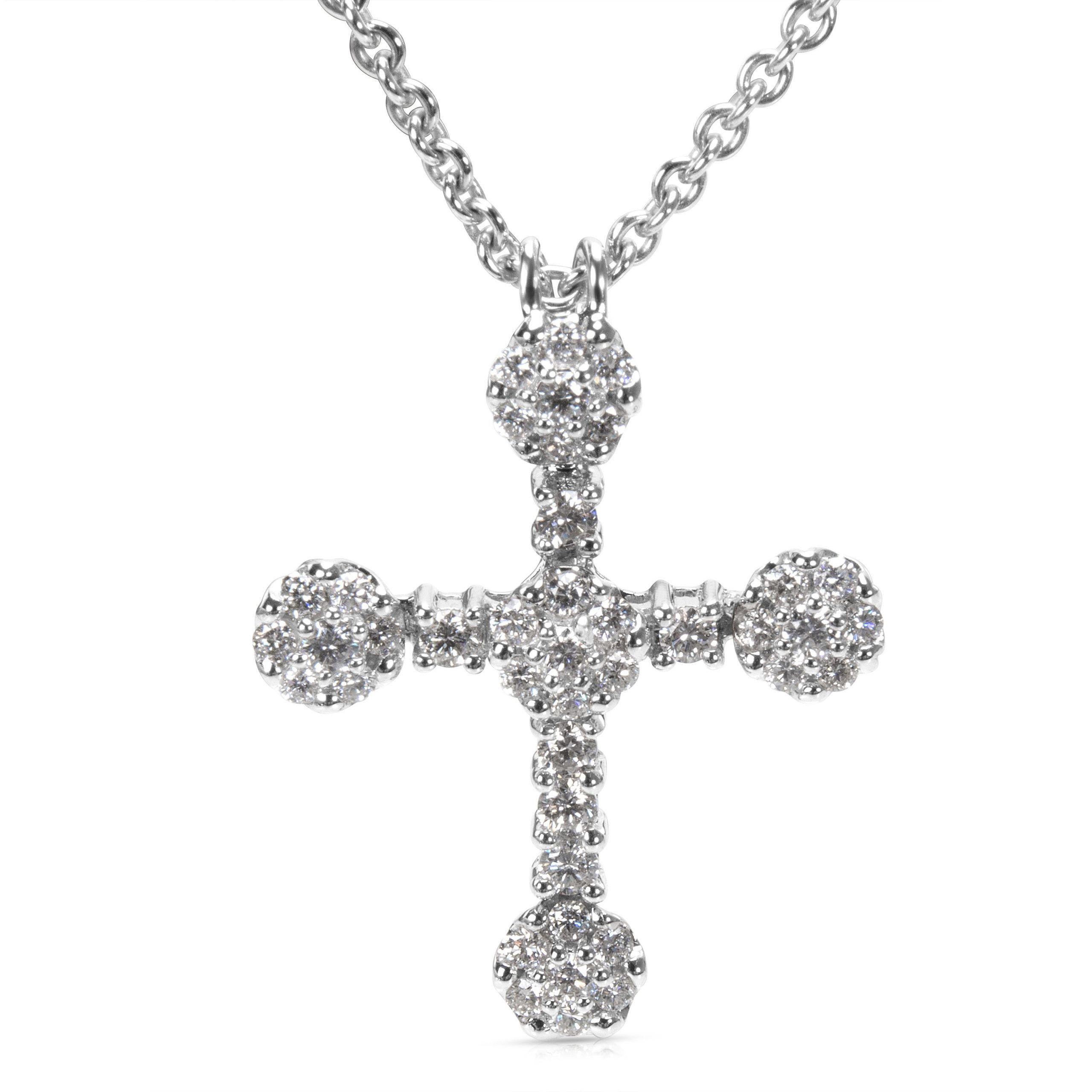 image of Tiffany Co Diamond Cross Pendant With Chain In 18K White Gold (0.96 Ctw), Women's
