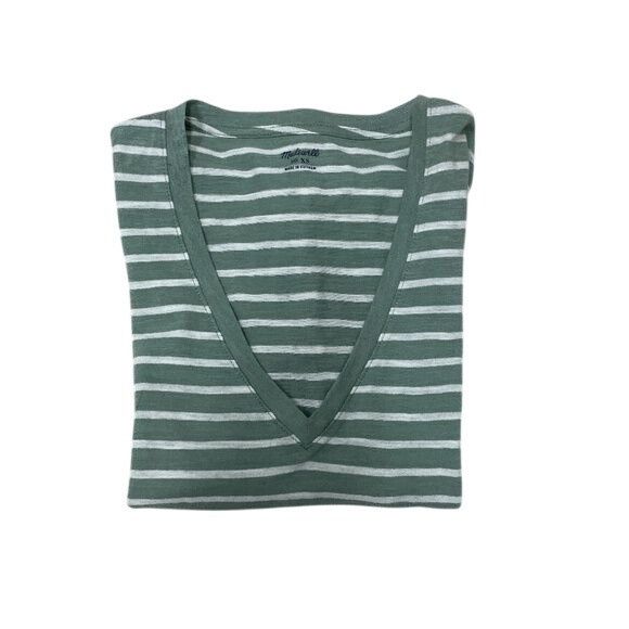 Madewell Madewell Striped V-Neck T-Shirt Light Green & Ivory Soft Lig Size XS / US 0-2 / IT 36-38 - 2 Thumbnail