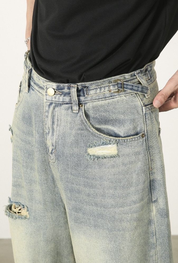 Jean Baggy Distressed Denim Jeans Size US 31 - 6 Thumbnail