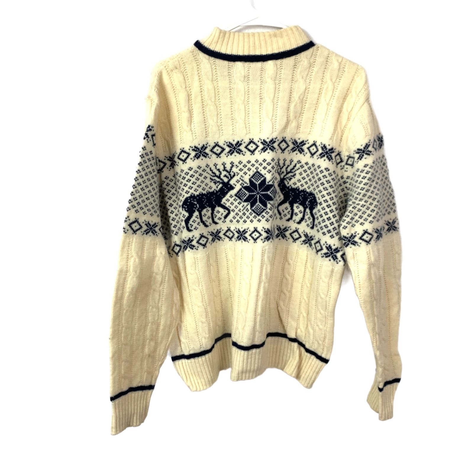 Jantzen VINTAGE Jantzen Sweater Mens XL Ivory Navy Reindeer Fair Isle Cable Knit Apre Ski 1980s Size US XL / EU 56 / 4 - 7 Thumbnail